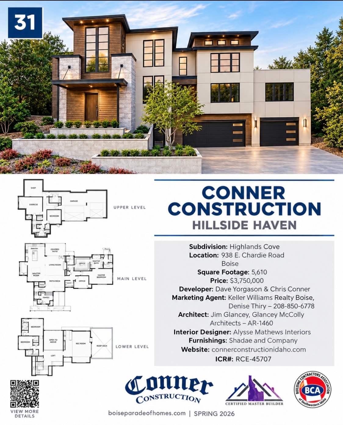 Hillside Haven — Conner Construction listing page in the 2026 Boise Area Parade of Homes publication